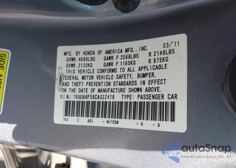 2012 Acura Tl 3.5 из США, поврежденный, VIN 19UUA8F56CA002416